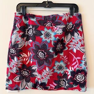 Vibrant Talbots Red and Blue Floral Mini Skirt.